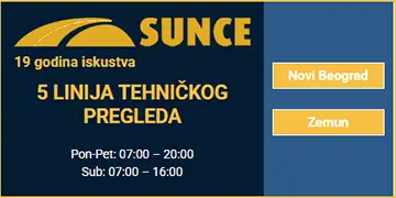 Tehnički pregled Sunce na Novom Beogradu i Zemunu