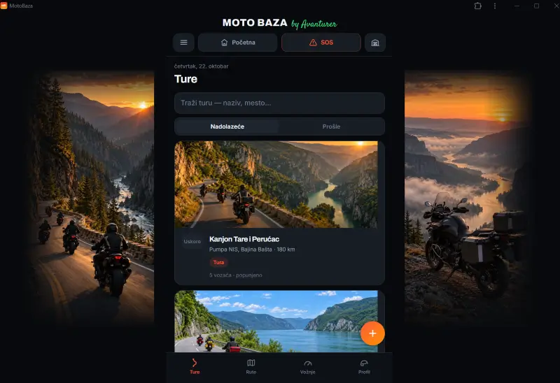 Izgled interfejsa MotoBaze za bajkere
